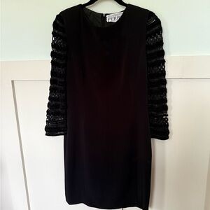 Gianfranco Ferré Black Cocktail Dress Sheer Crochet Sleeves – Vintage Designer